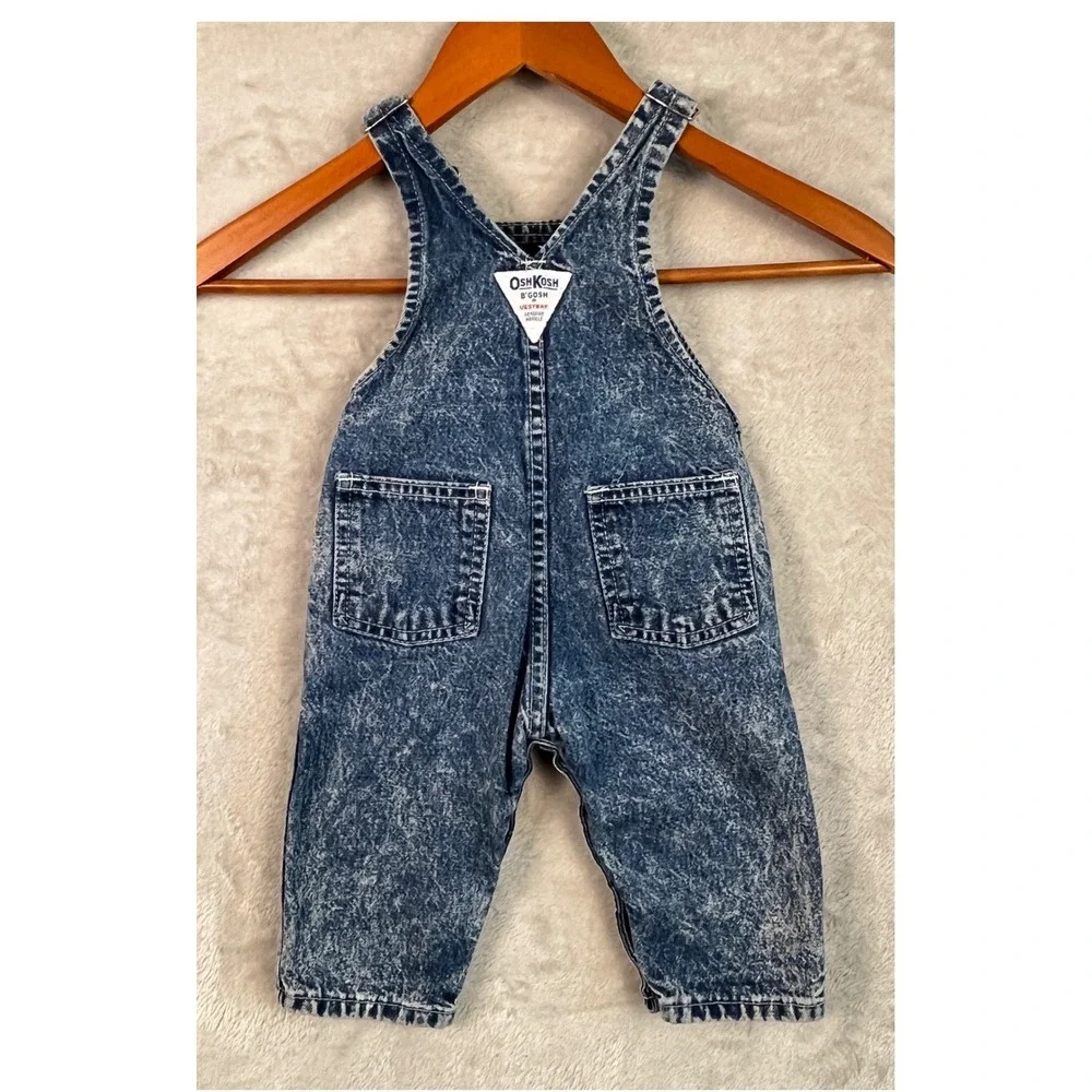 Vintage OshKosh‎ Bgosh Denim Overalls Vestbak Acid Wash 6/9M Cotton 80s 90s Blue